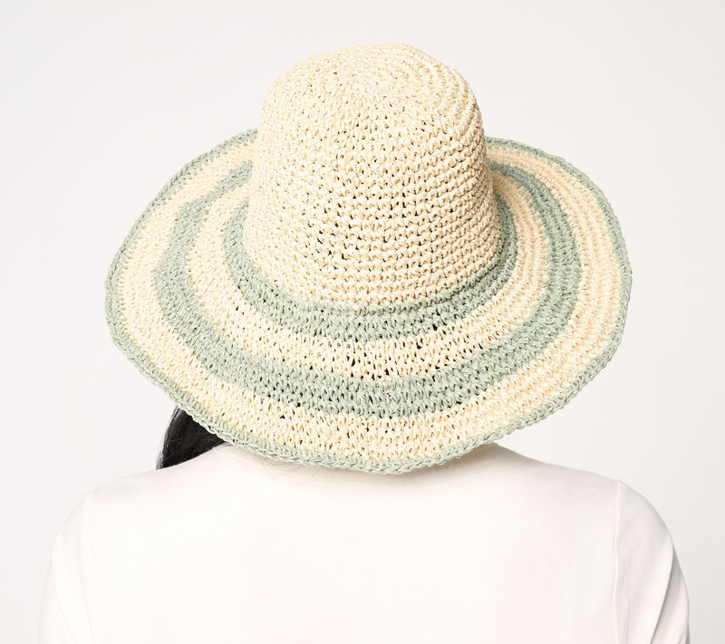 Sprigs Crochet Sun Hat with Striped Brim — View 6