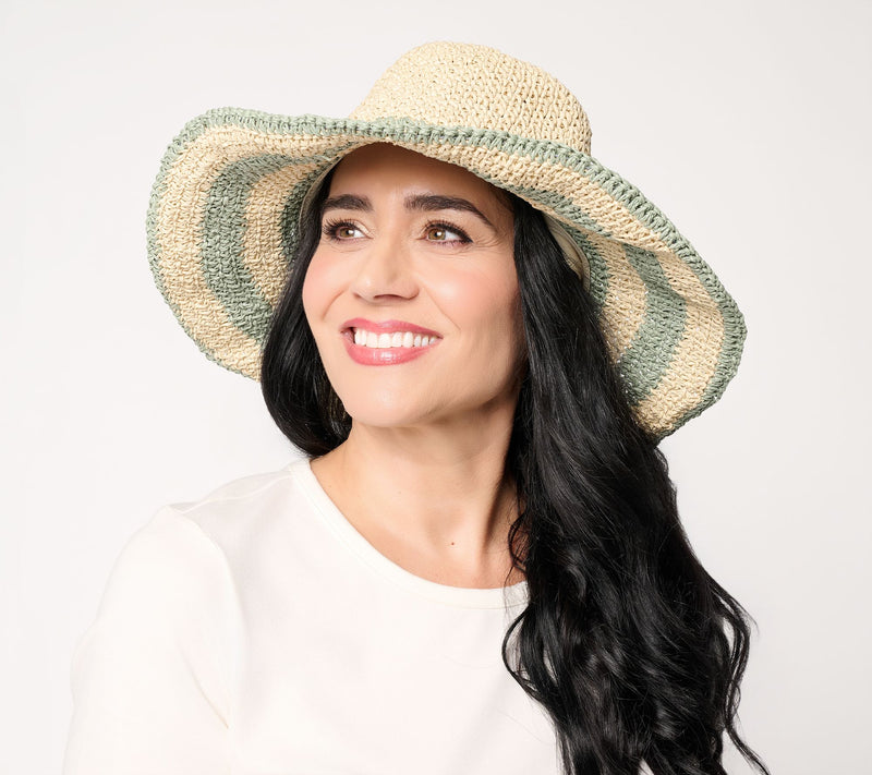 Sprigs Crochet Sun Hat with Striped Brim — View 14