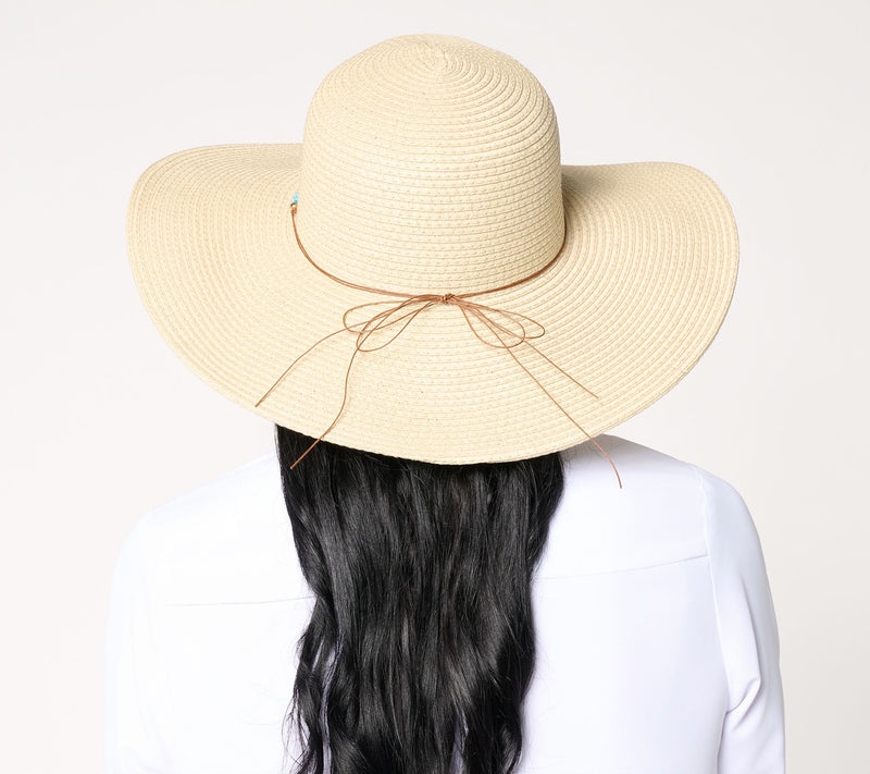 Sprigs Big Brim Straw Sun Hat with Jewel Beaded Band — View 4
