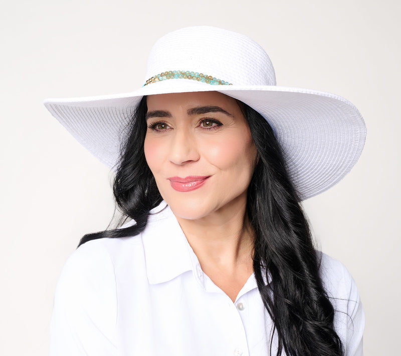 Sprigs Big Brim Straw Sun Hat with Jewel Beaded Band — View 14