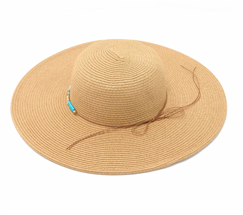 Sprigs Big Brim Straw Sun Hat with Jewel Beaded Band — View 3