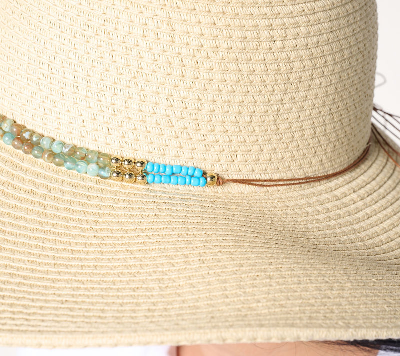 Sprigs Big Brim Straw Sun Hat with Jewel Beaded Band — View 5