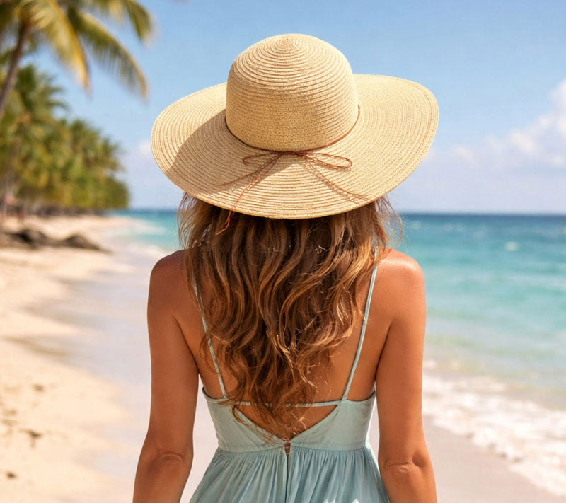 Sprigs Big Brim Straw Sun Hat with Jewel Beaded Band — View 8