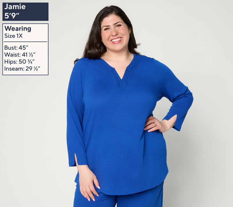 Denim & Co. Beach Petite Knit Gauze Tunic with Crochet Trim — View 2