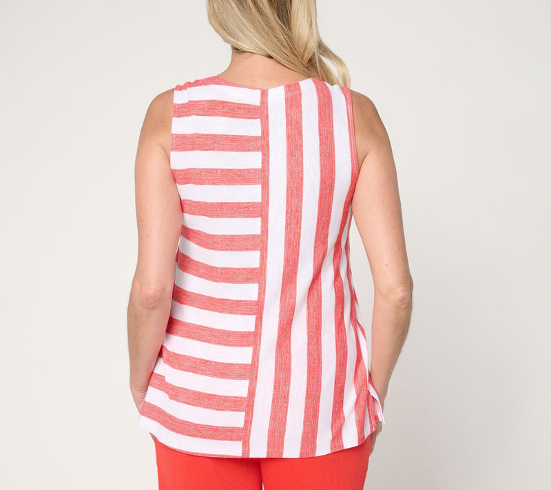 Denim & Co. Striped Linen Blend Round Neck Swing Tank Top — View 4