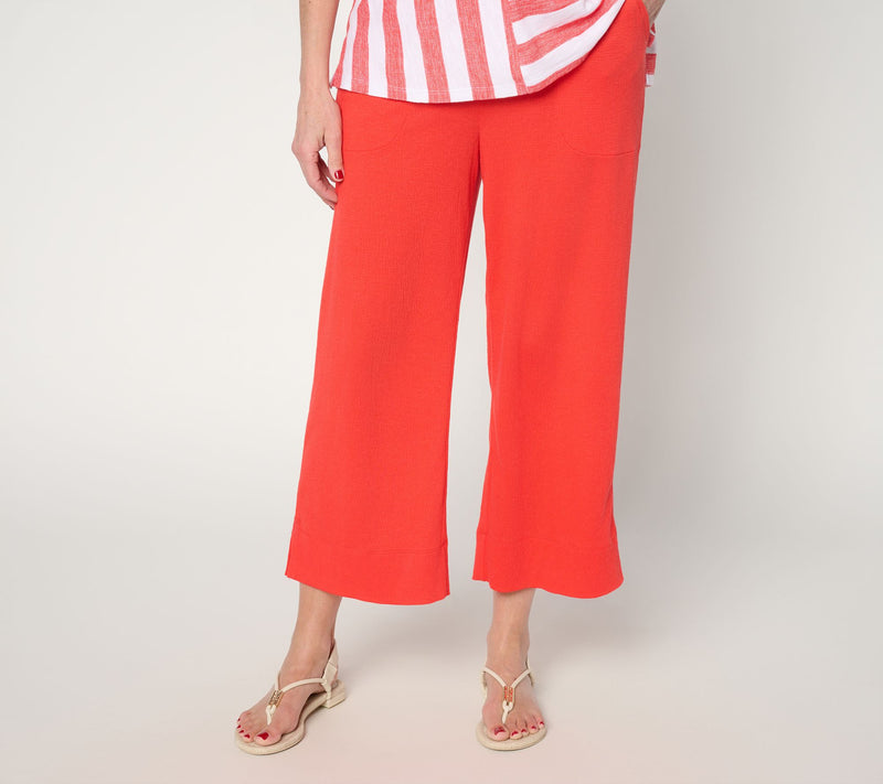 Denim & Co. Beach Petite Knit Gauze Pants with Crochet Trim — View 12