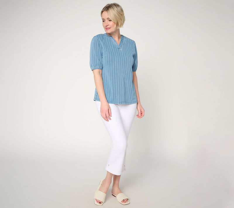 Denim & Co. Comfy Knit Air Elbow Sleeve Split Neck Shirt — View 5