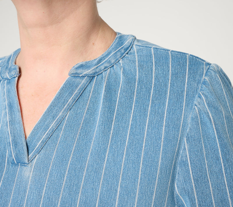 Denim & Co. Comfy Knit Air Elbow Sleeve Split Neck Shirt — View 6