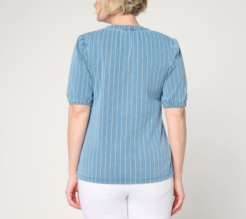Denim & Co. Comfy Knit Air Elbow Sleeve Split Neck Shirt — View 4