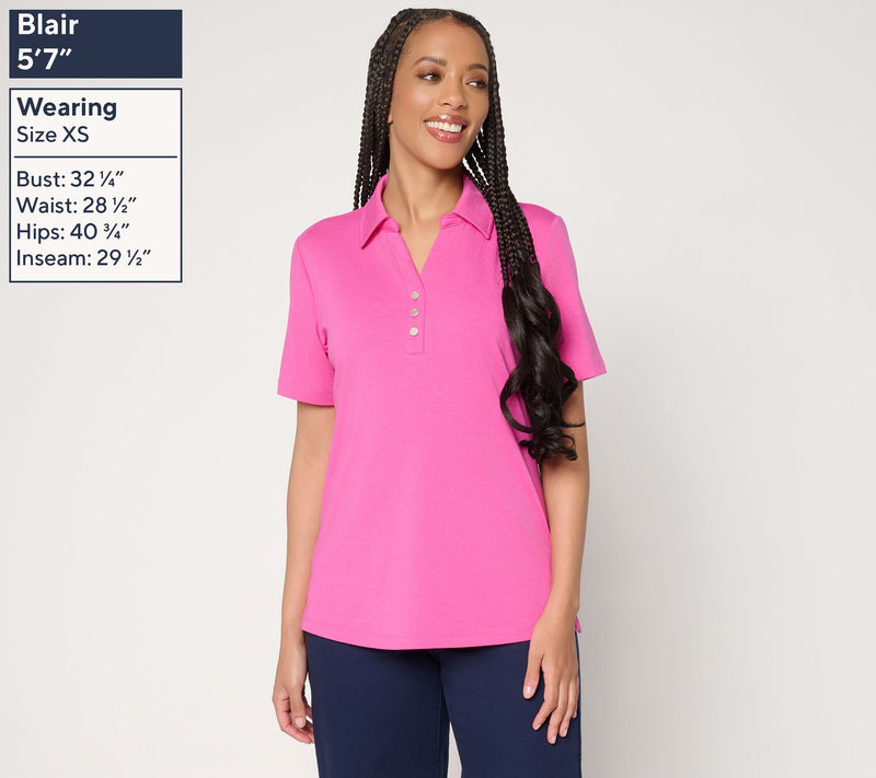 Denim & Co. Favorite Jersey Collared Split Neck Short Sleeve Top — View 3