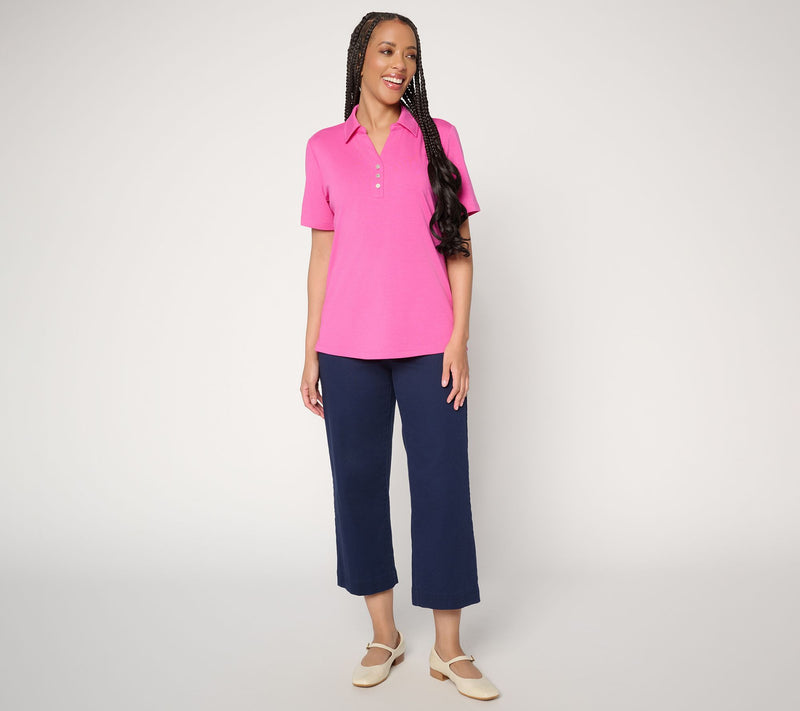 Denim & Co. Favorite Jersey Collared Split Neck Short Sleeve Top — View 5