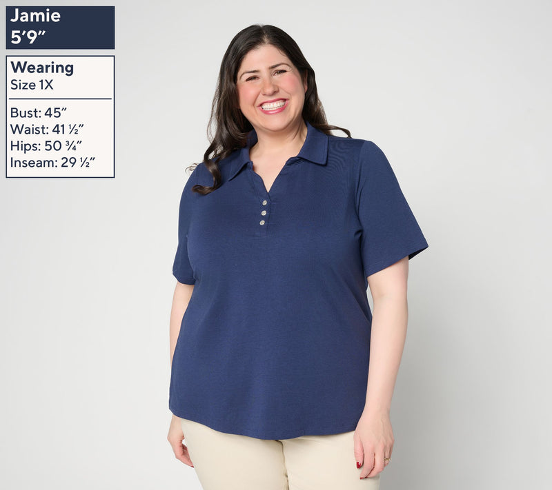 Denim & Co. Favorite Jersey Collared Split Neck Short Sleeve Top — View 2