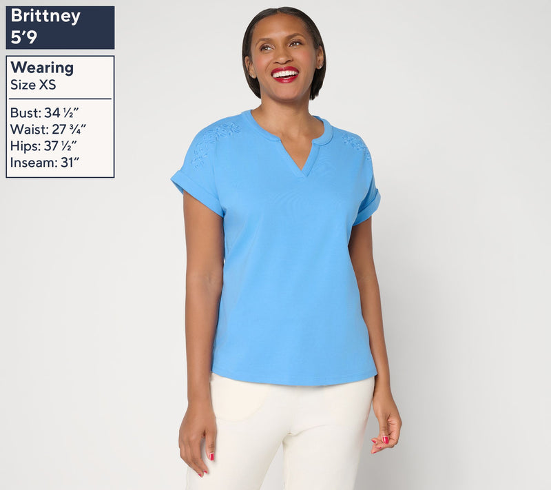 Denim & Co. Perfect Jersey Dolman Sleeve Top with Embroidery — View 3