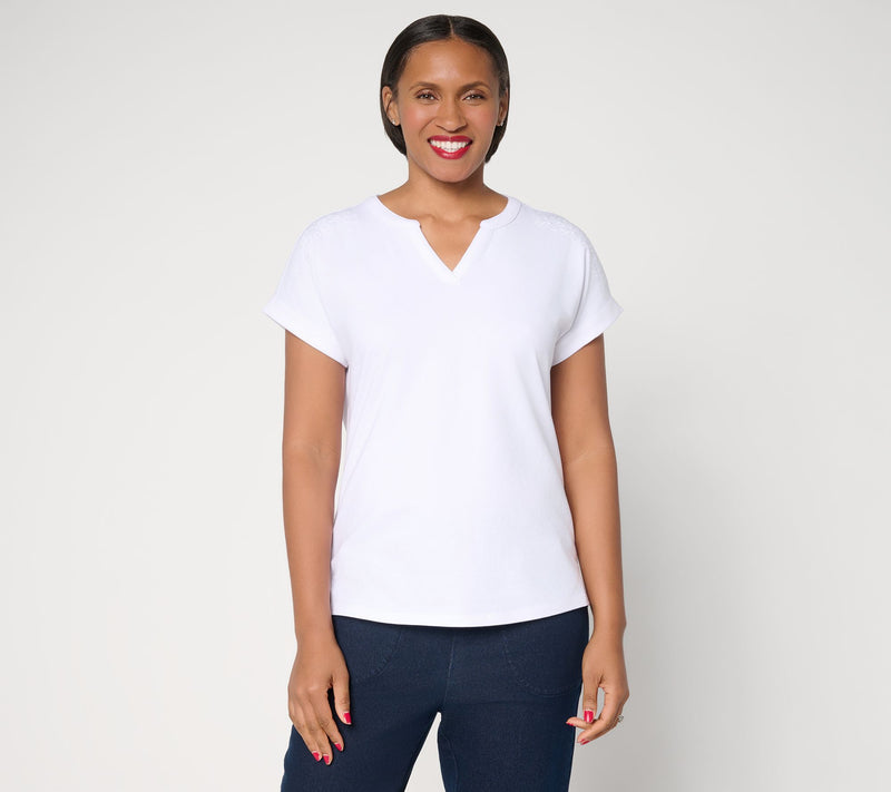 Denim & Co. Perfect Jersey Dolman Sleeve Top with Embroidery — View 11