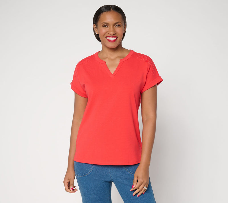Denim & Co. Perfect Jersey Dolman Sleeve Top with Embroidery — View 13