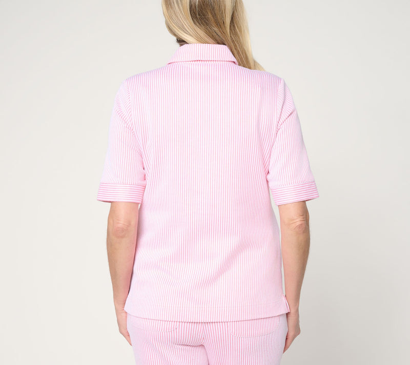 Denim & Co. Knit Seersucker Short Sleeve Button Front Topper — View 4