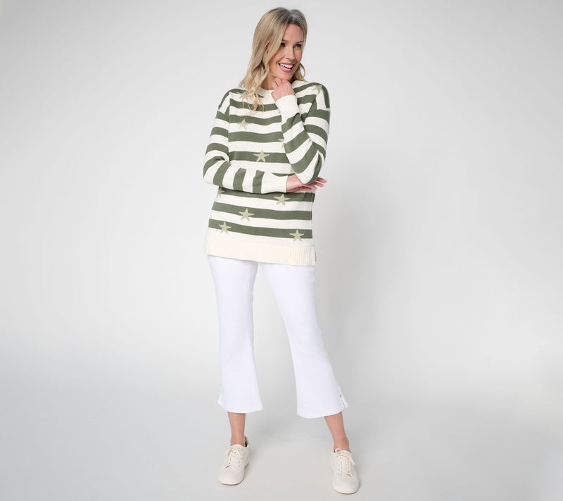 Denim & Co. Striped Americana Long Sleeve Sweater — View 7