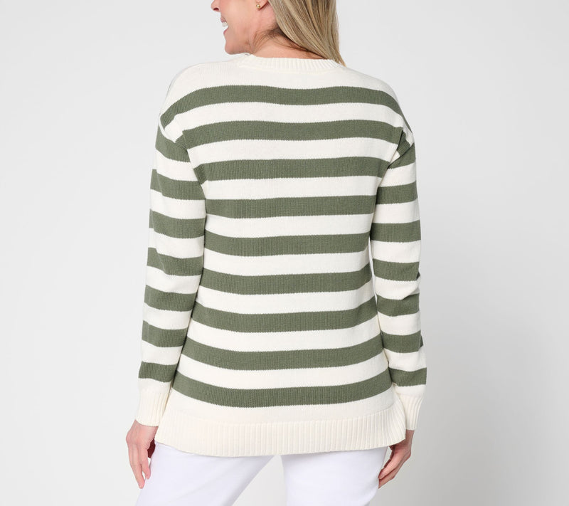 Denim & Co. Striped Americana Long Sleeve Sweater — View 6