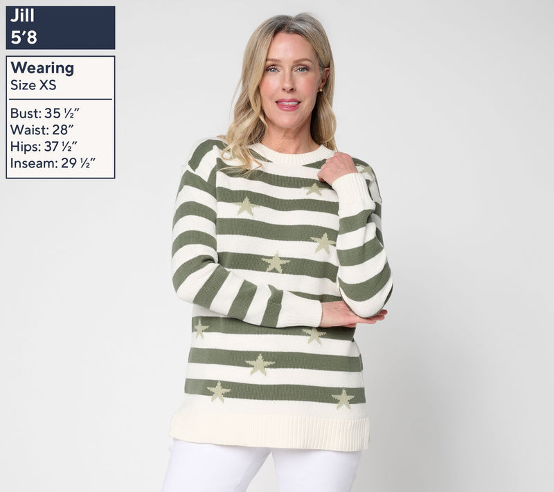 Denim & Co. Striped Americana Long Sleeve Sweater — View 5