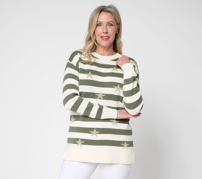 Denim & Co. Striped Americana Long Sleeve Sweater — View 11