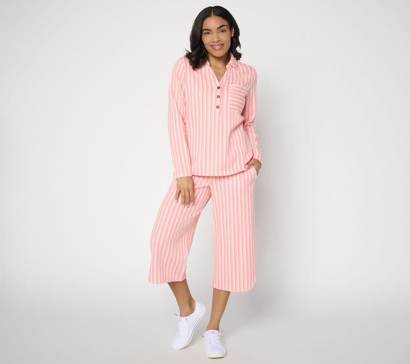 AnyBody Striped Jacquard Collared Henley Top — View 5