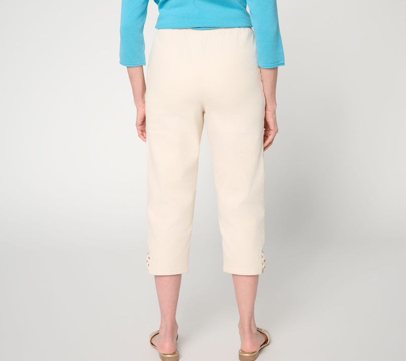 Denim & Co. Regular Color Flat Front Capris Pants w/ Lattice Hem — View 3