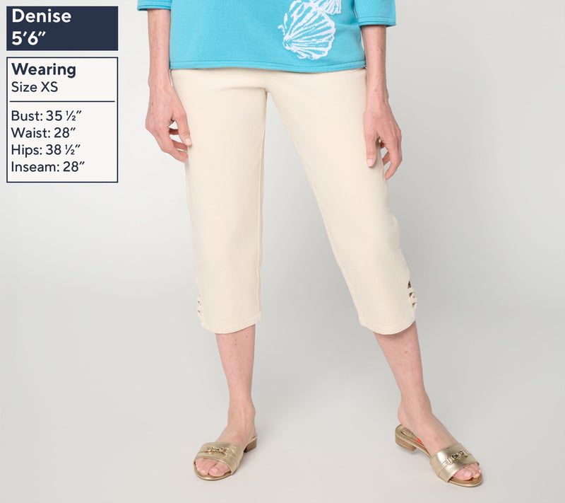 Denim & Co. Regular Color Flat Front Capris Pants w/ Lattice Hem — View 2