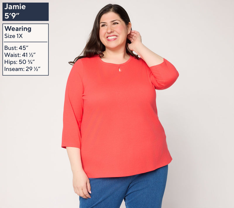 Denim & Co. Essentials True Cotton 3/4-Sleeve Top w/ Keyhole — View 4