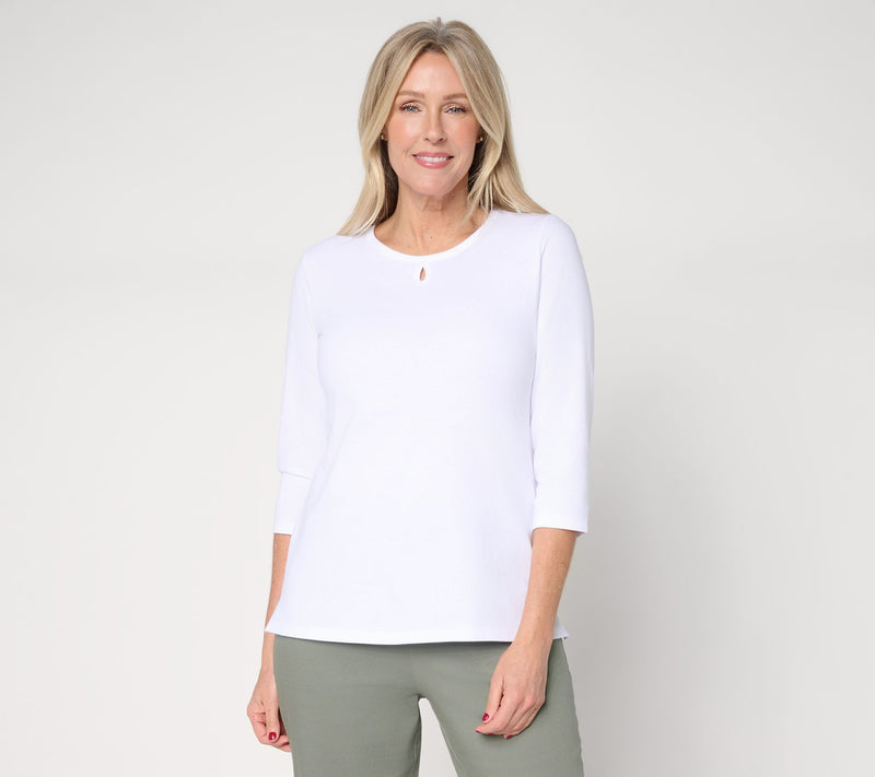 Denim & Co. Essentials True Cotton 3/4-Sleeve Top w/ Keyhole — View 12