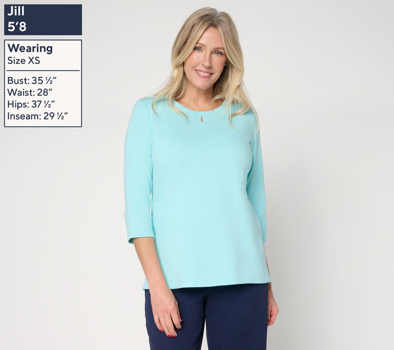 Denim & Co. Essentials True Cotton 3/4-Sleeve Top w/ Keyhole — View 5