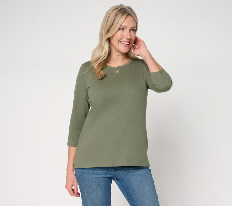 Denim & Co. Essentials True Cotton 3/4-Sleeve Top w/ Keyhole — View 14