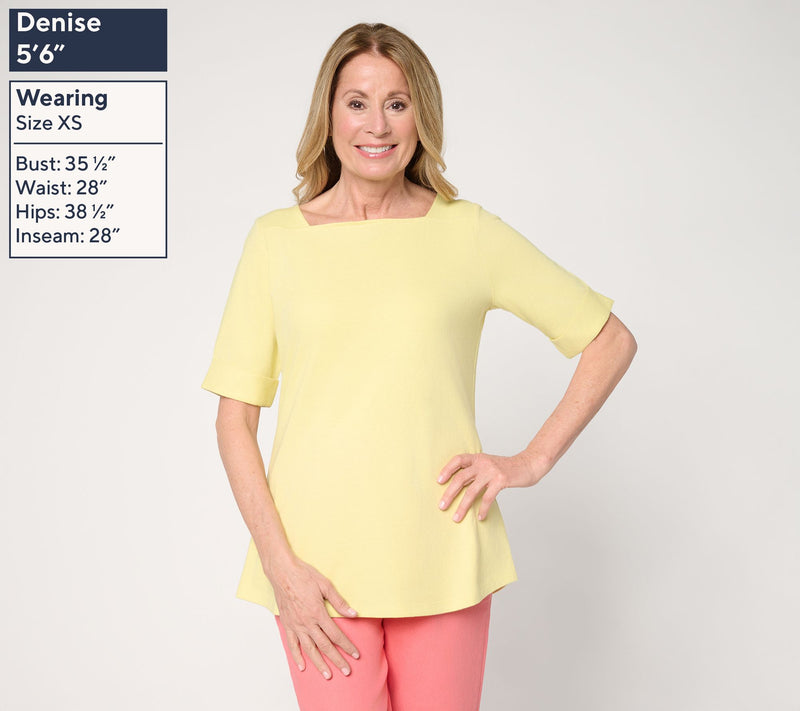 Denim & Co. Essentials True Cotton Elbow Sleeve Boat Neck Top — View 3