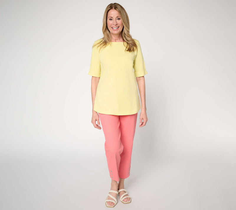 Denim & Co. Essentials True Cotton Elbow Sleeve Boat Neck Top — View 5