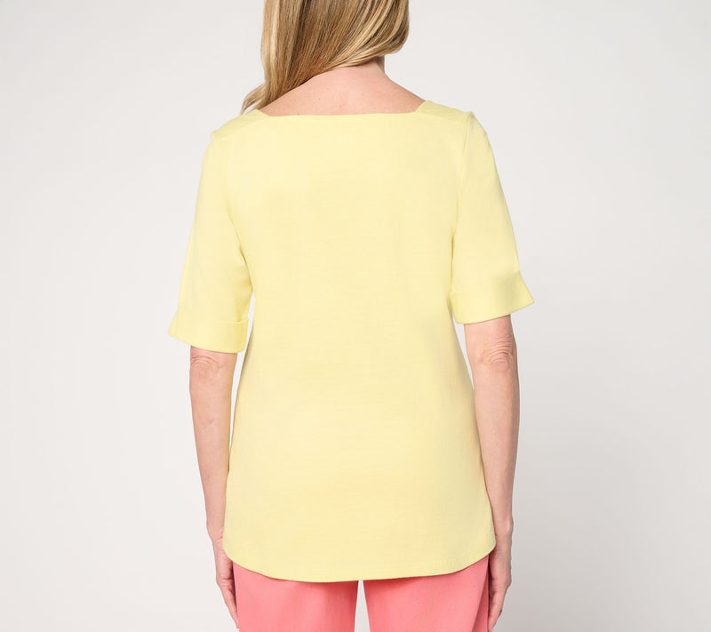 Denim & Co. Essentials True Cotton Elbow Sleeve Boat Neck Top — View 4