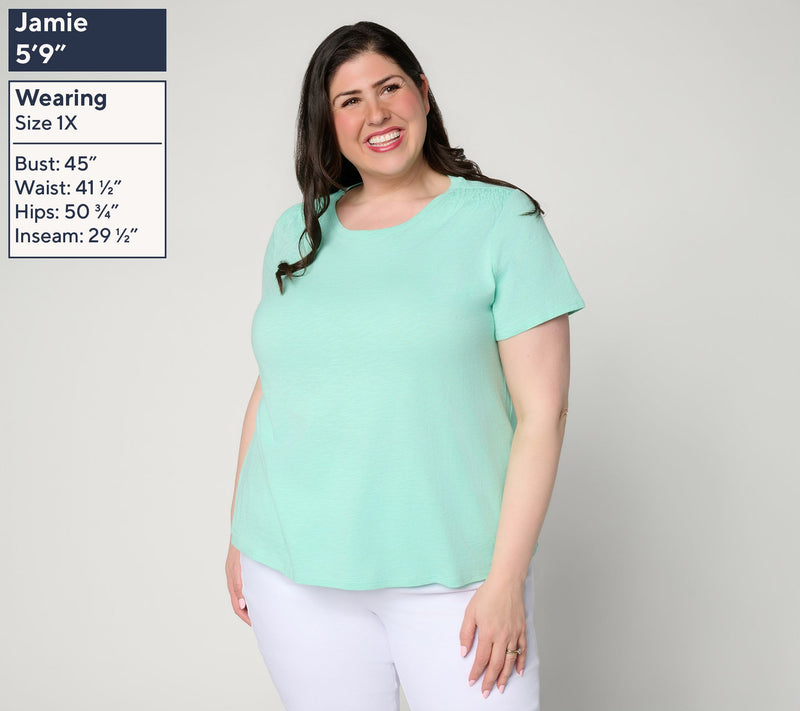 Denim & Co. Essentials Linen Blend Top with Smocking Detail — View 2