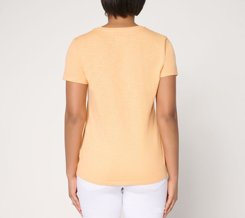 Denim & Co. Essentials Linen Blend Top with Smocking Detail — View 4