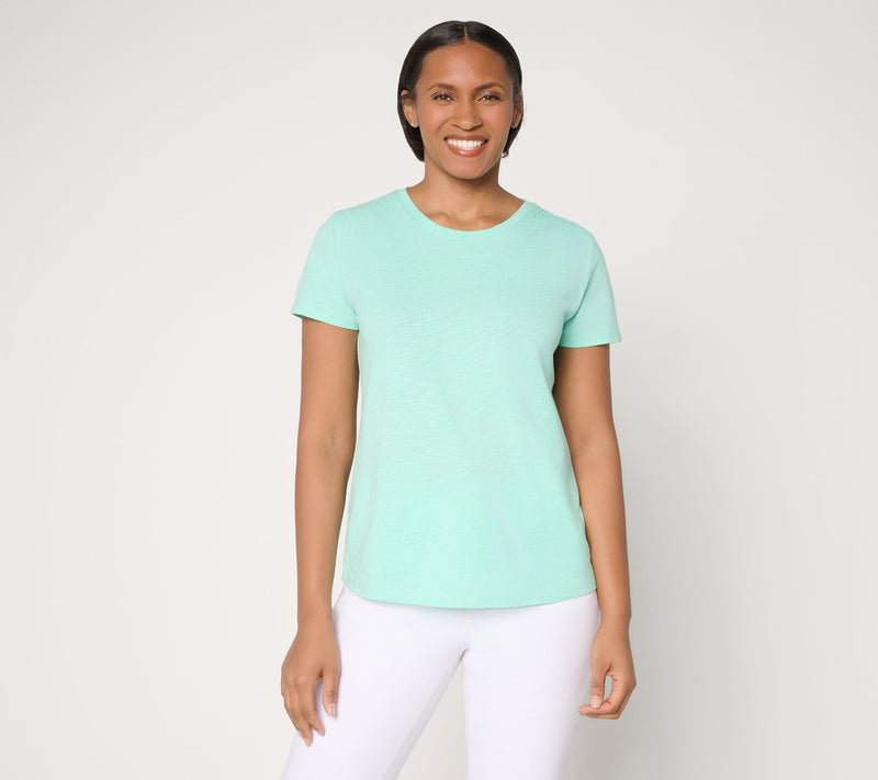 Denim & Co. Essentials Linen Blend Top with Smocking Detail — View 11