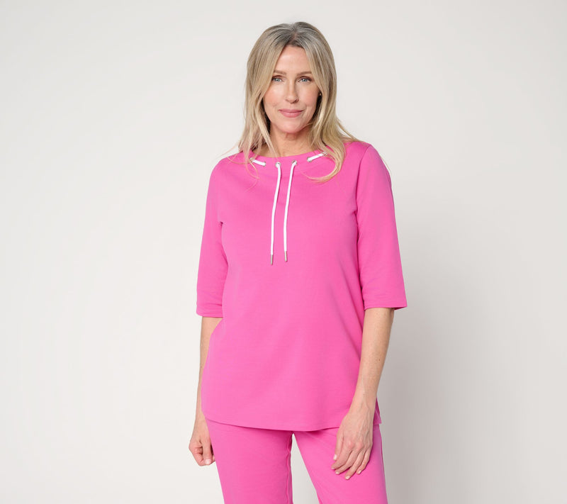 Denim & Co. Active French Terry Elbow Sleeve Boat Neck Top — View 12