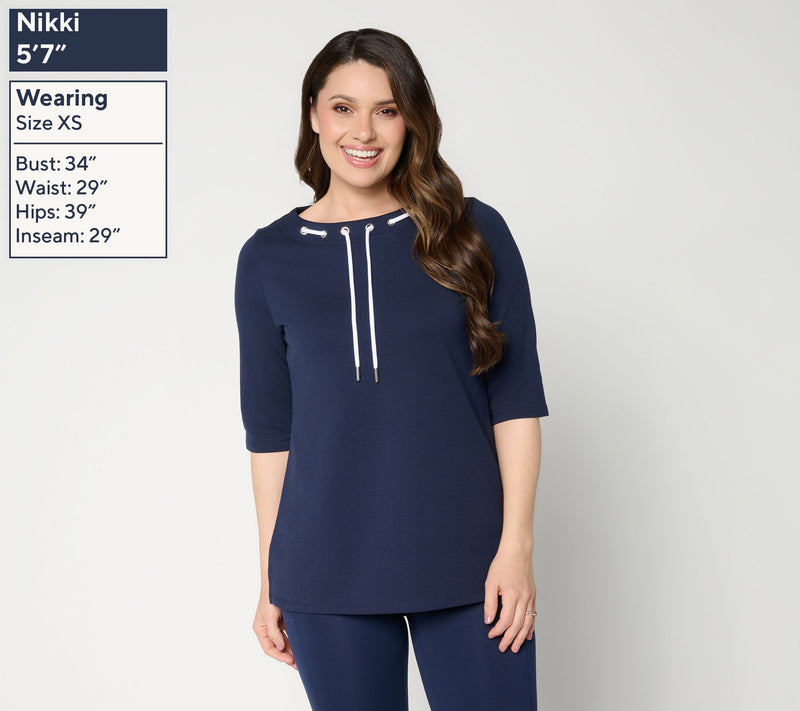 Denim & Co. Active French Terry Elbow Sleeve Boat Neck Top — View 5