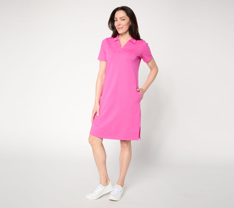 Denim & Co. Active Regular French Terry Short Sleeve Collared Dress — View 3