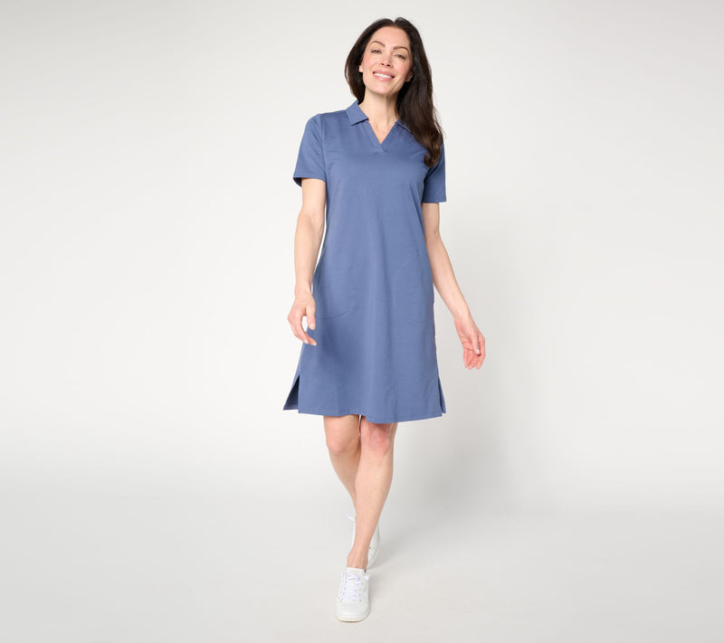 Denim & Co. Active Petite French Terry Short Sleeve Collared Dress — View 7