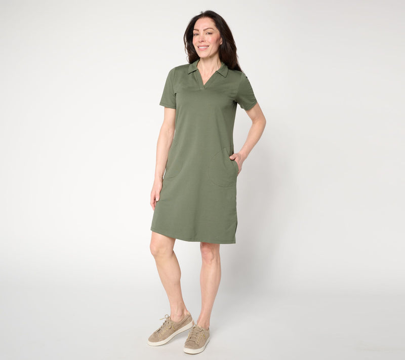 Denim & Co. Active Petite French Terry Short Sleeve Collared Dress — View 3
