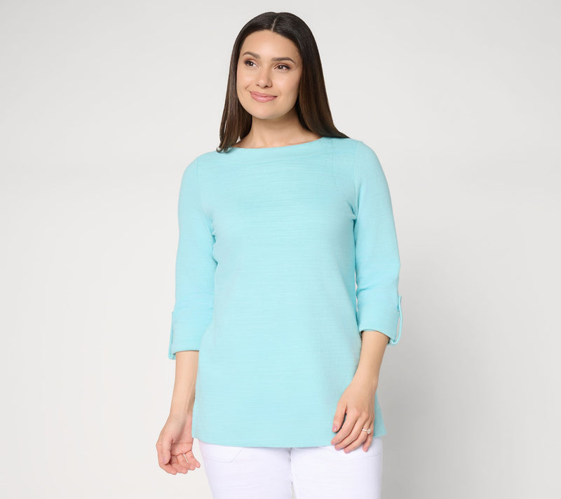 Denim & Co. Active Regular Textured Cotton 3/4-Sleeve Tunic — View 12