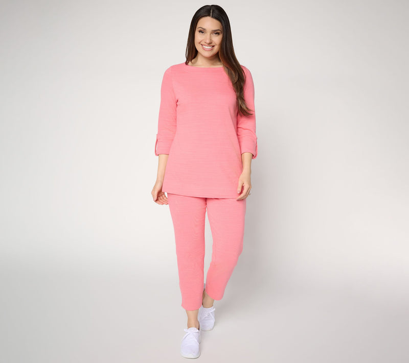 Denim & Co. Active Petite Textured Cotton 3/4-Sleeve Tunic — View 5