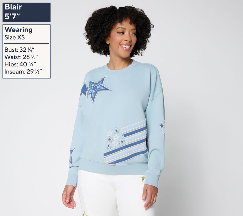 Driftwood Jeans Teddy Crew Neck Pullover - Patriotic Patch — View 3