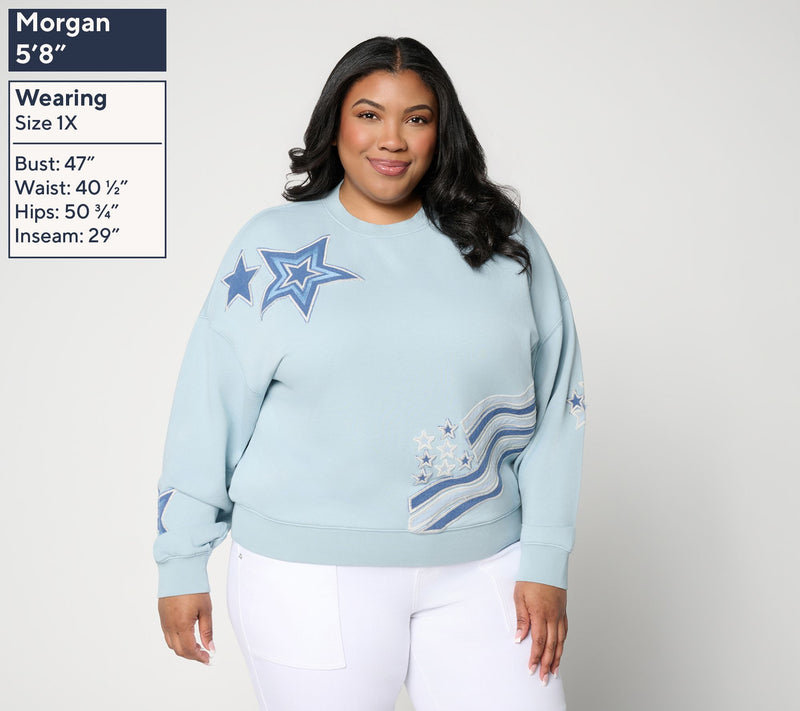 Driftwood Jeans Teddy Crew Neck Pullover - Patriotic Patch — View 2