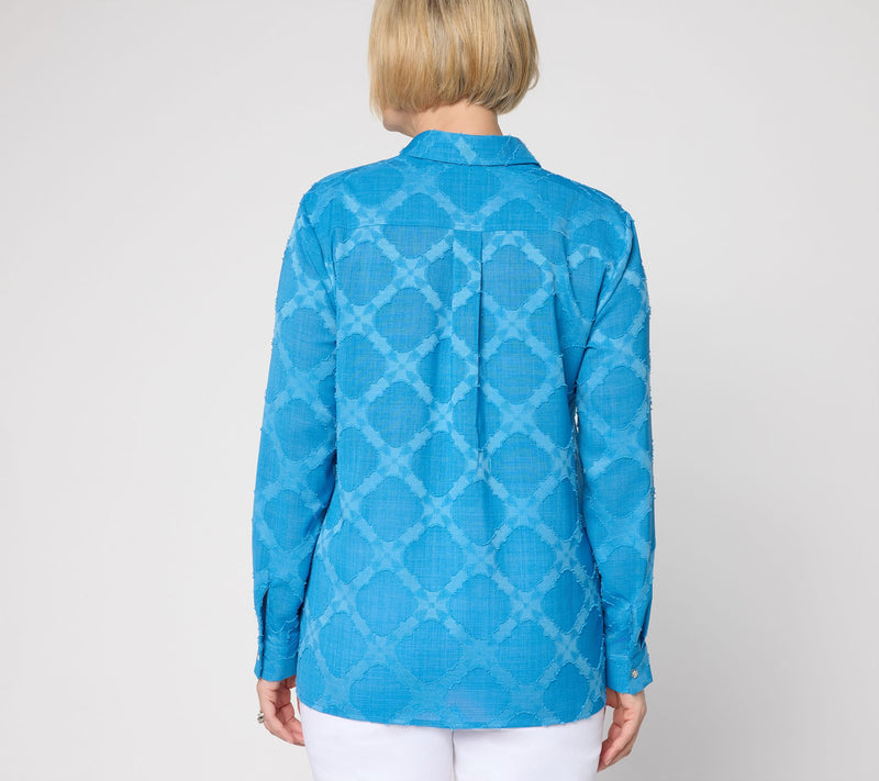 Susan Graver Petite Clipped Jacquard Woven Button Front Tunic — View 12