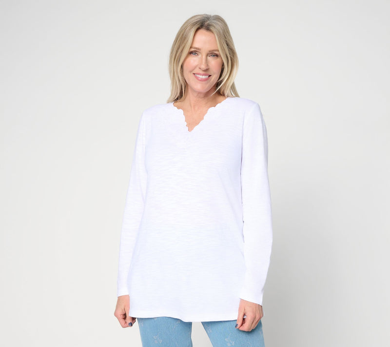 Denim & Co. Regular Textured Cotton Embroidered Tunic — View 10
