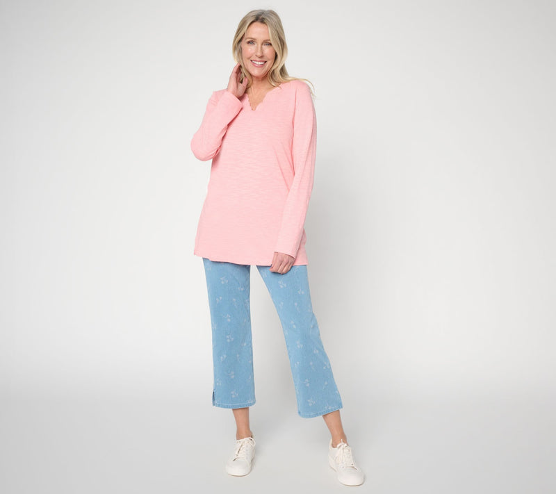 Denim & Co. Regular Textured Cotton Embroidered Tunic — View 5