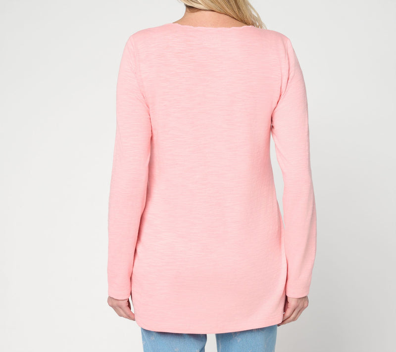 Denim & Co. Regular Textured Cotton Embroidered Tunic — View 4